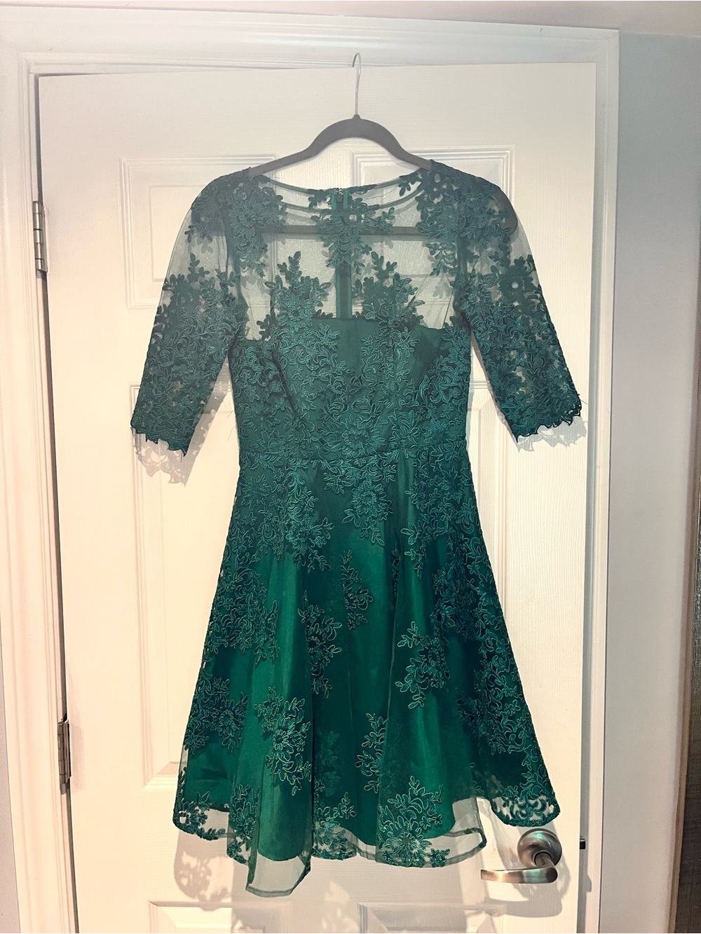 Monique Lhuillier Emerald Green Lace Fit-and-Flare Dress